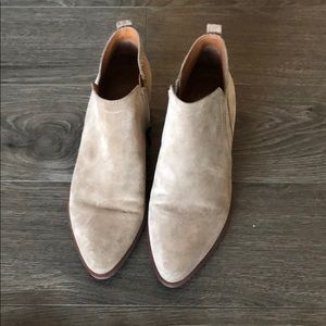 Light tan suede booties by Franco Sarto